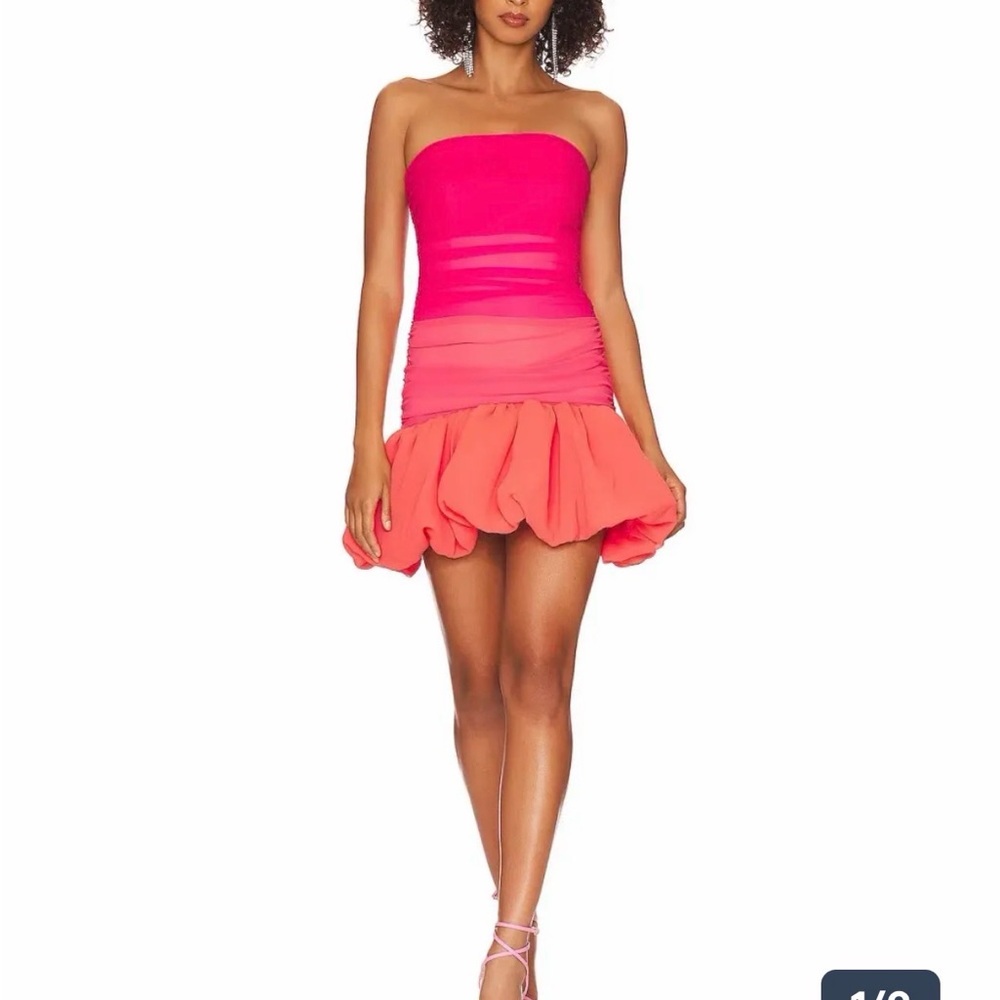 Strapless Pink & Coral Ruffle Mini Dress